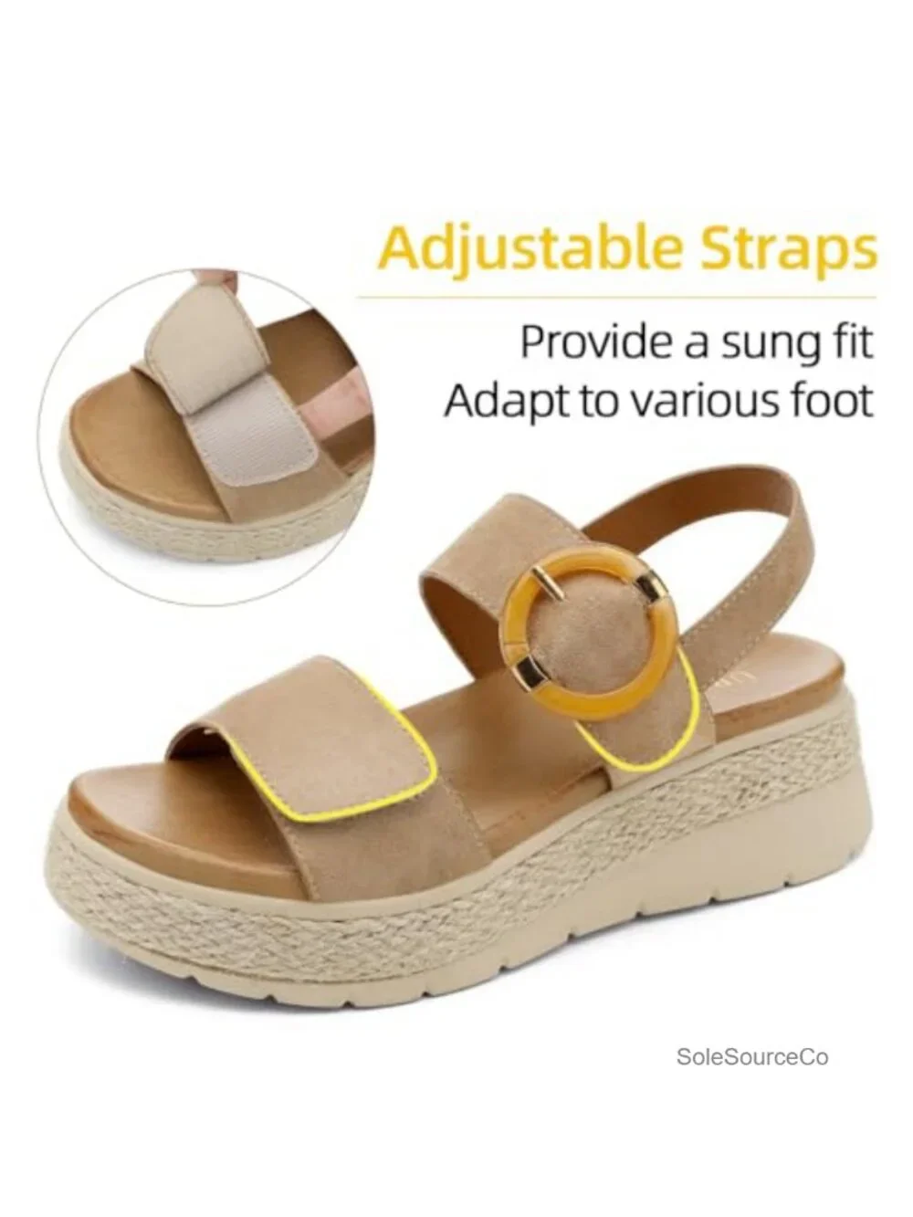 Women's Espadrille Platform Wedge Sandals with Arch Support, Low Heel,